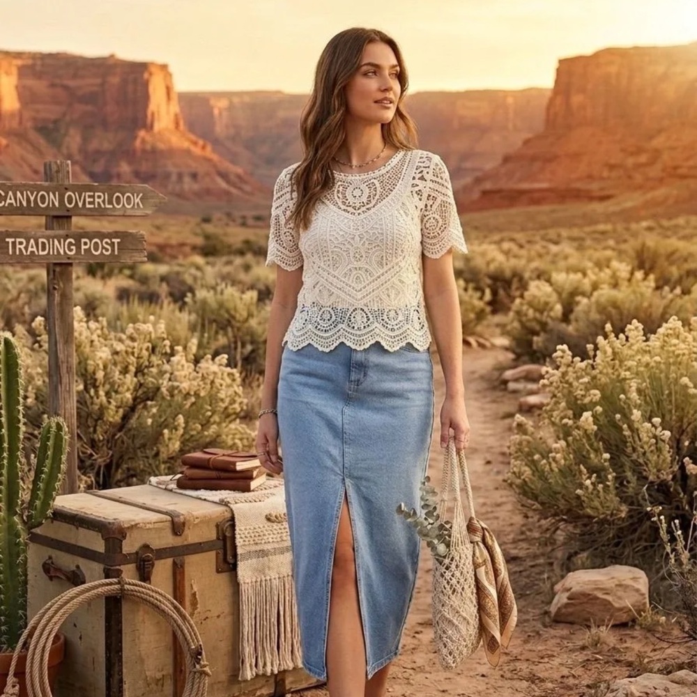 Dex Light Blue Denim Skirt with slit